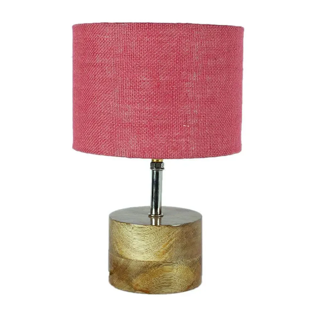 Wood base table lamp with Pink Jute Shade