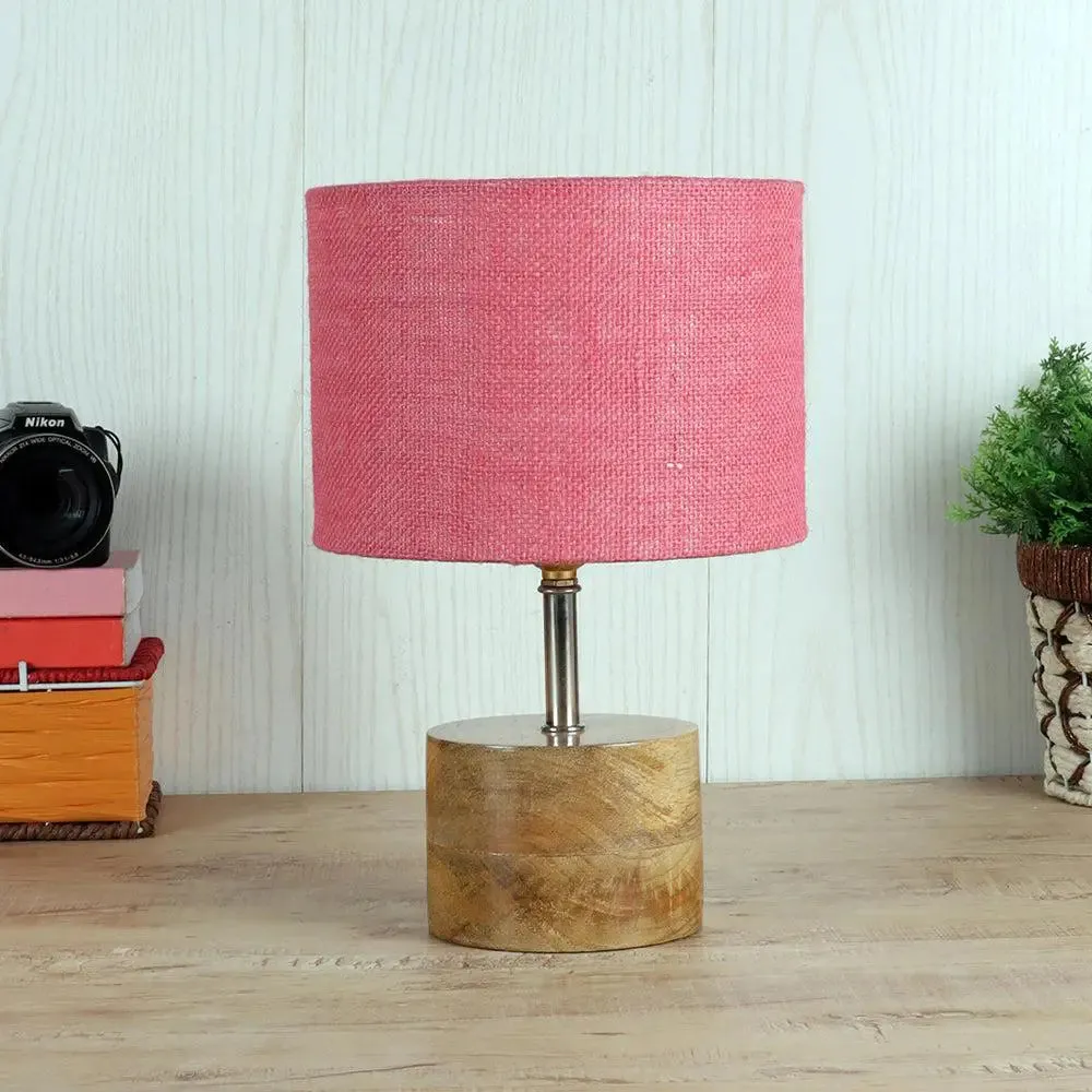 Wood base table lamp with Pink Jute Shade