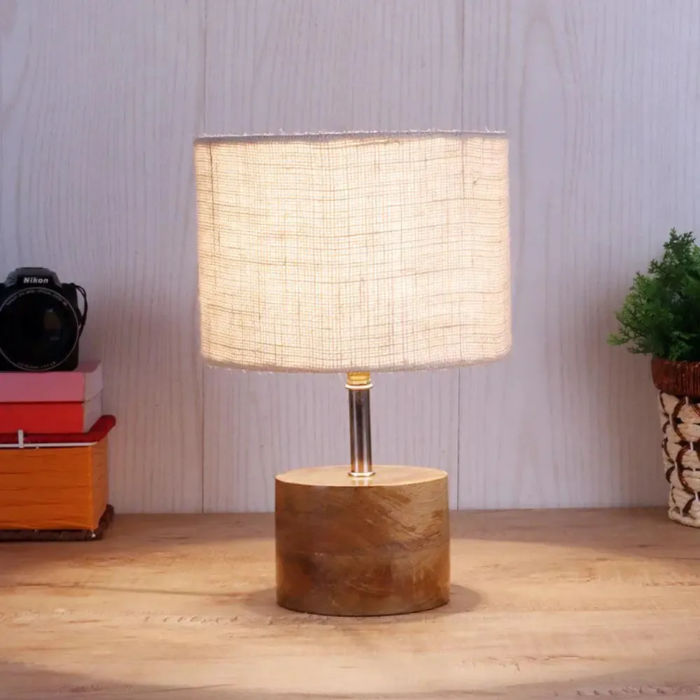Wood base table lamp with White Jute Shade