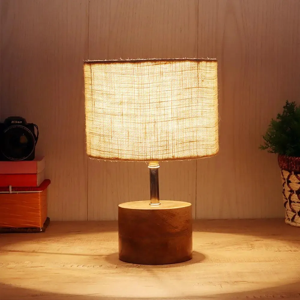 Wood base table lamp with White Jute Shade