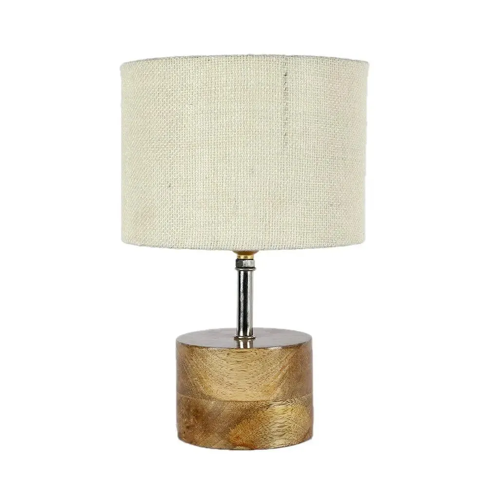 Wood base table lamp with White Jute Shade