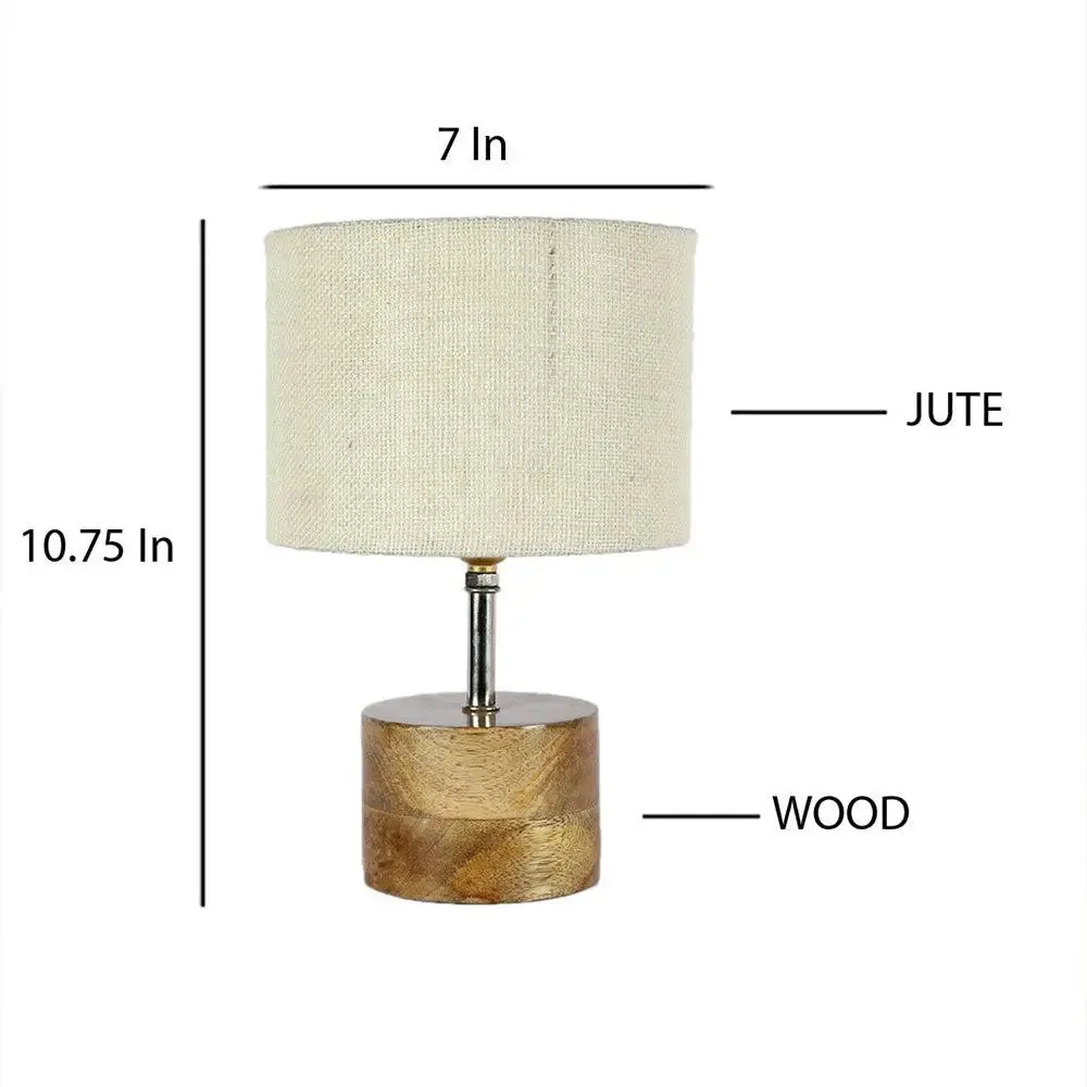 Wood base table lamp with White Jute Shade