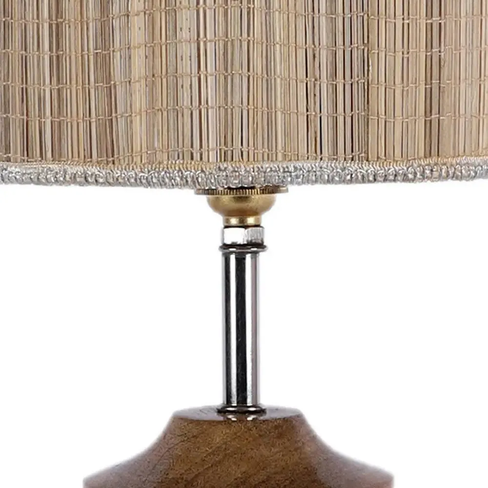 Wood Table Lamp with Beige Bamboo Shade
