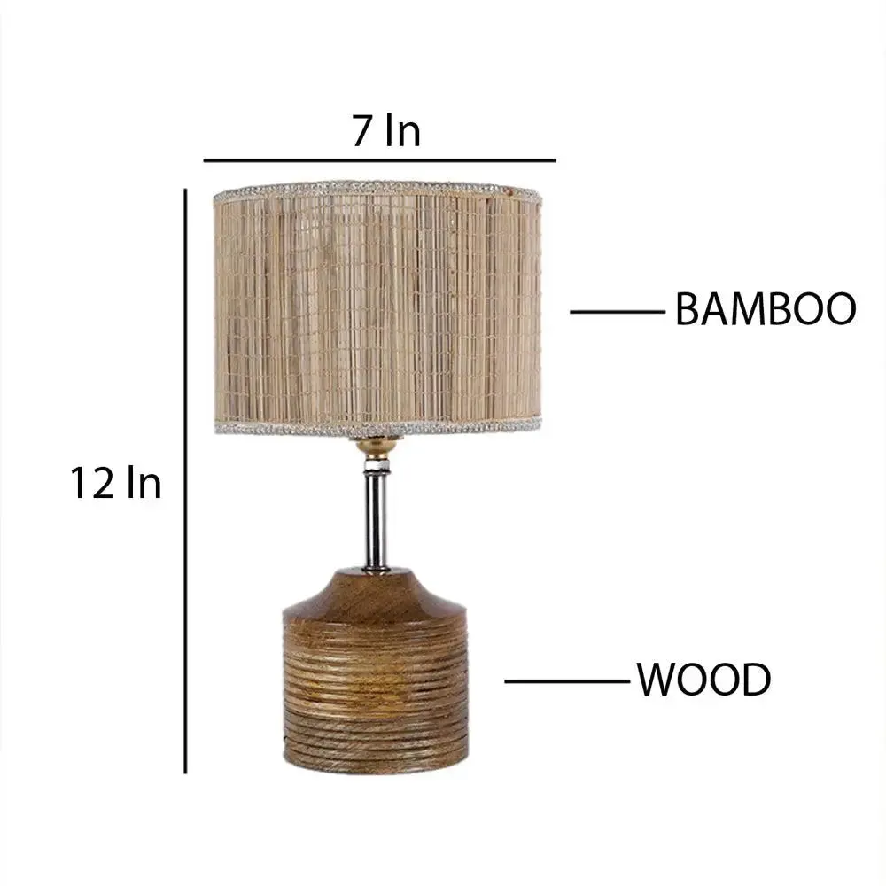 Wood Table Lamp with Beige Bamboo Shade