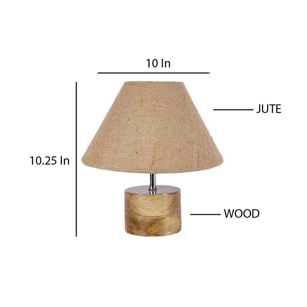 Wood Table Lamp with Beige Jute Shade