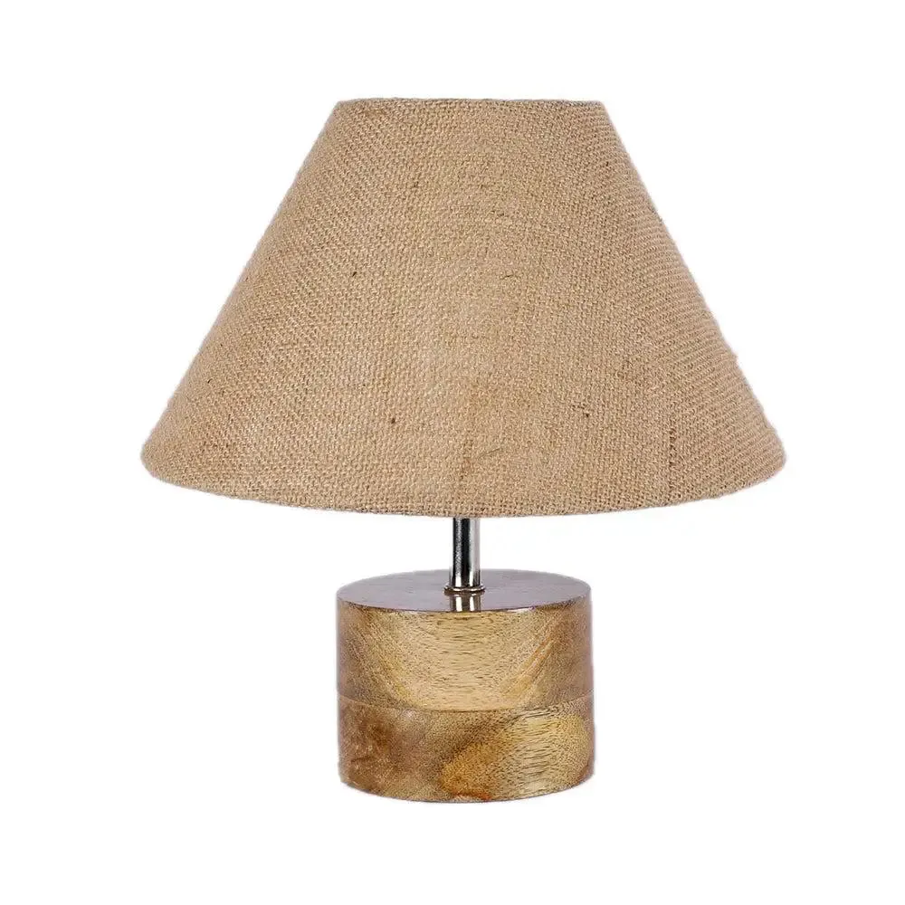 Wood Table Lamp with Beige Jute Shade