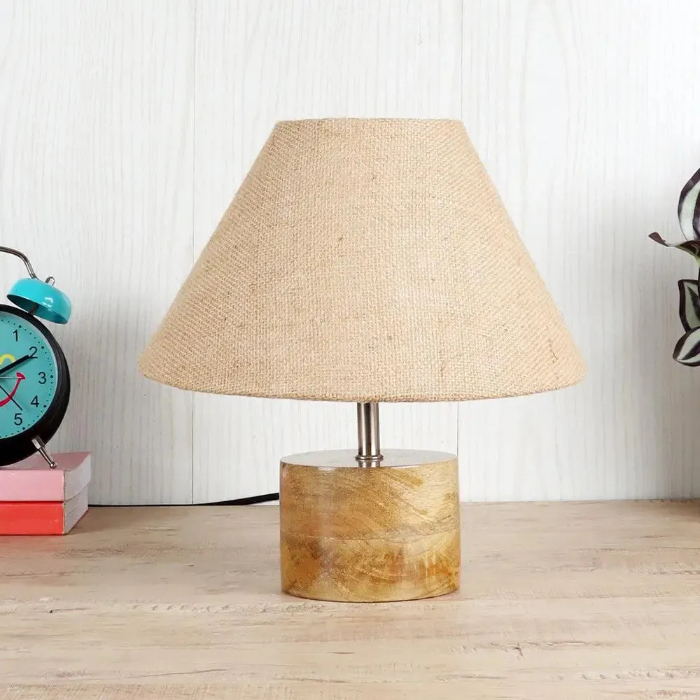 Wood Table Lamp with Beige Jute Shade