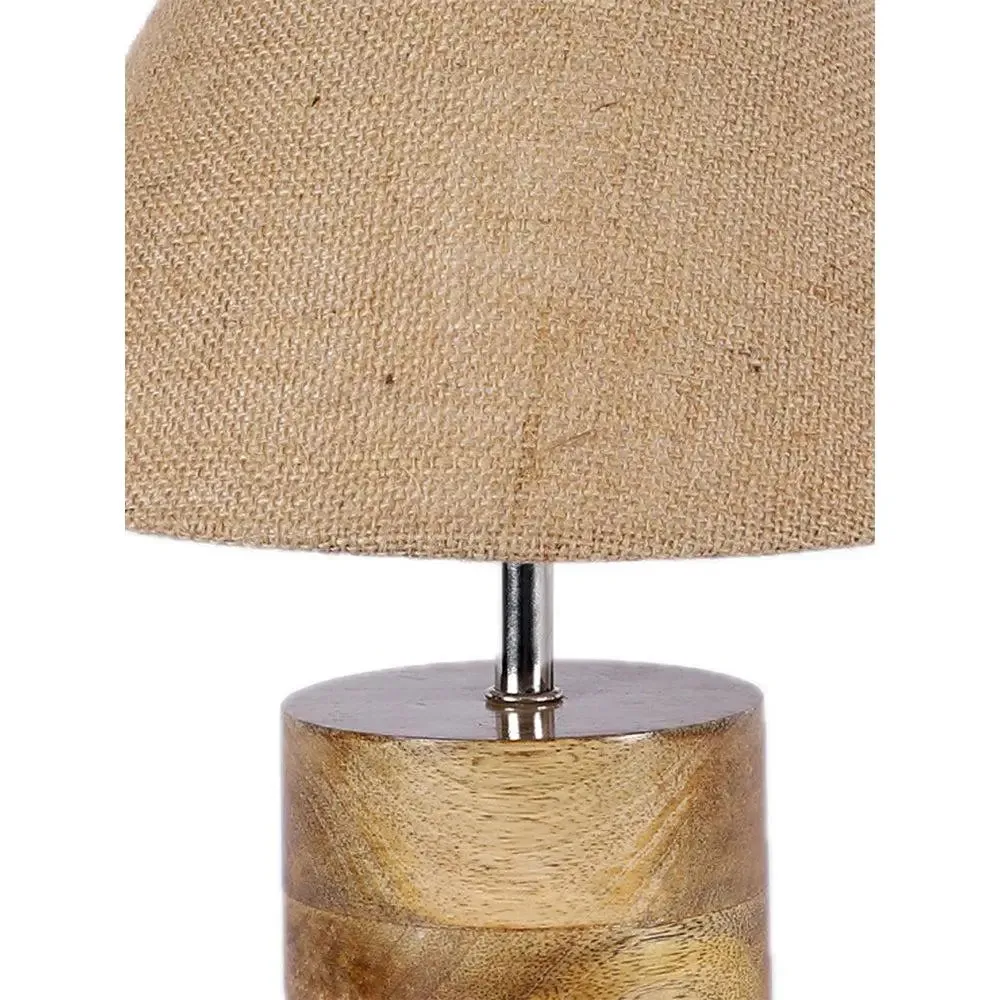 Wood Table Lamp with Beige Jute Shade