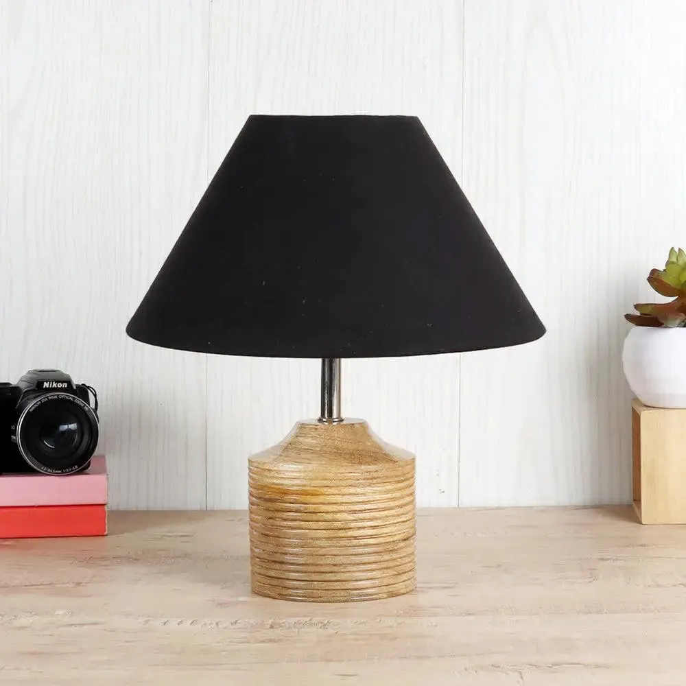 Wood Table Lamp with Black Cotton Shade Single Piece