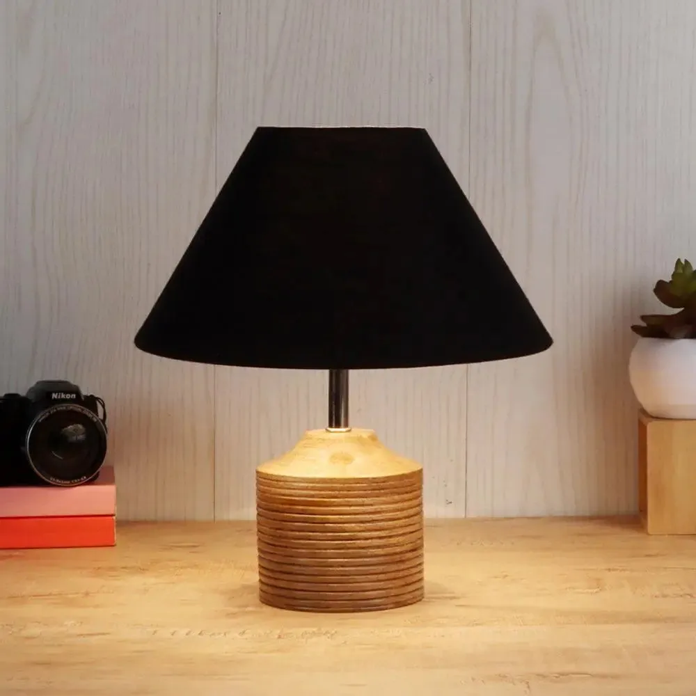 Wood Table Lamp with Black Cotton Shade Single Piece