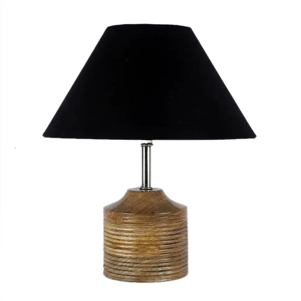 Wood Table Lamp with Black Cotton Shade Single Piece