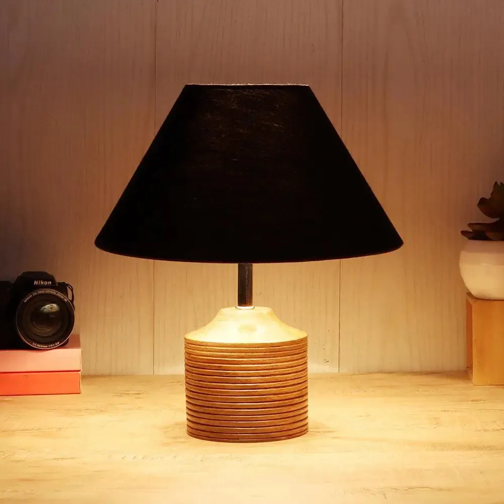 Wood Table Lamp with Black Cotton Shade Single Piece