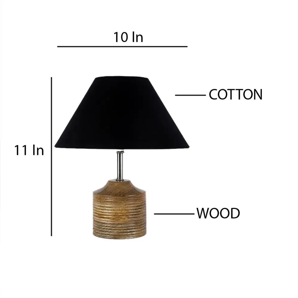 Wood Table Lamp with Black Cotton Shade Single Piece