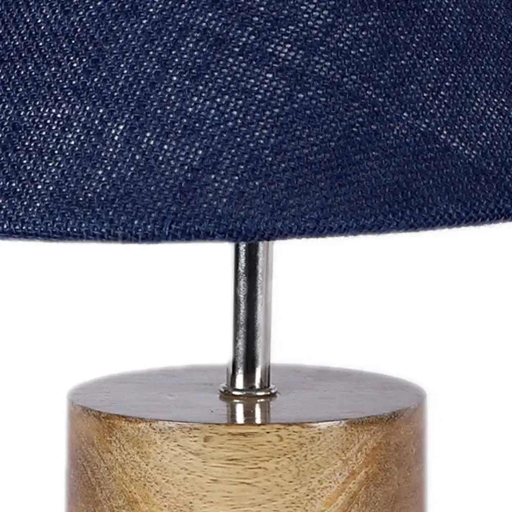 Wood Table Lamp with Blue Jute Shade