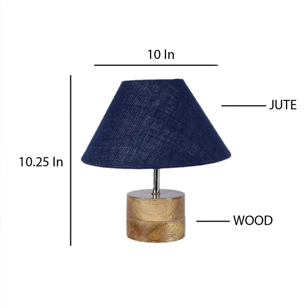 Wood Table Lamp with Blue Jute Shade