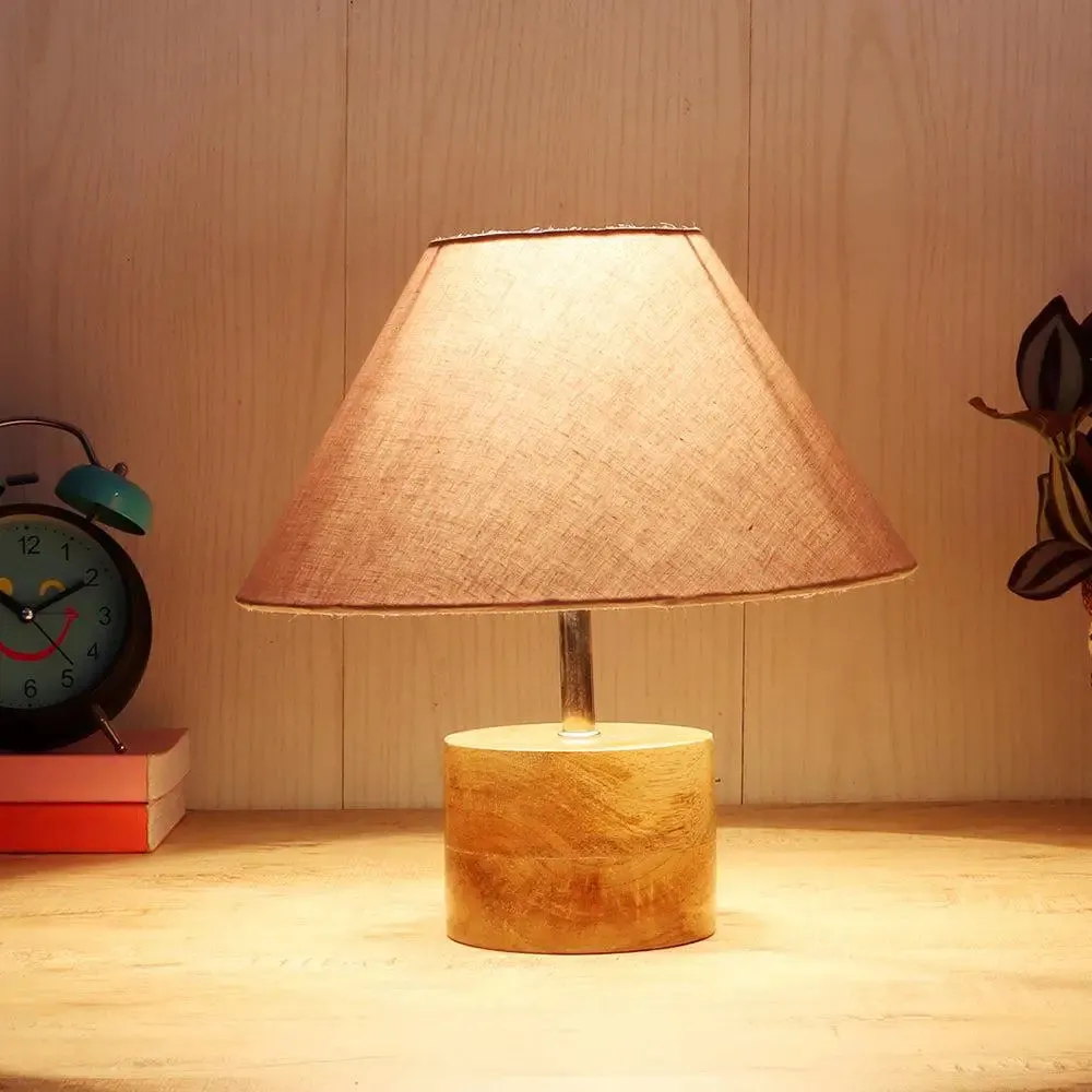 Wood Table Lamp with Grey Cotton Shade