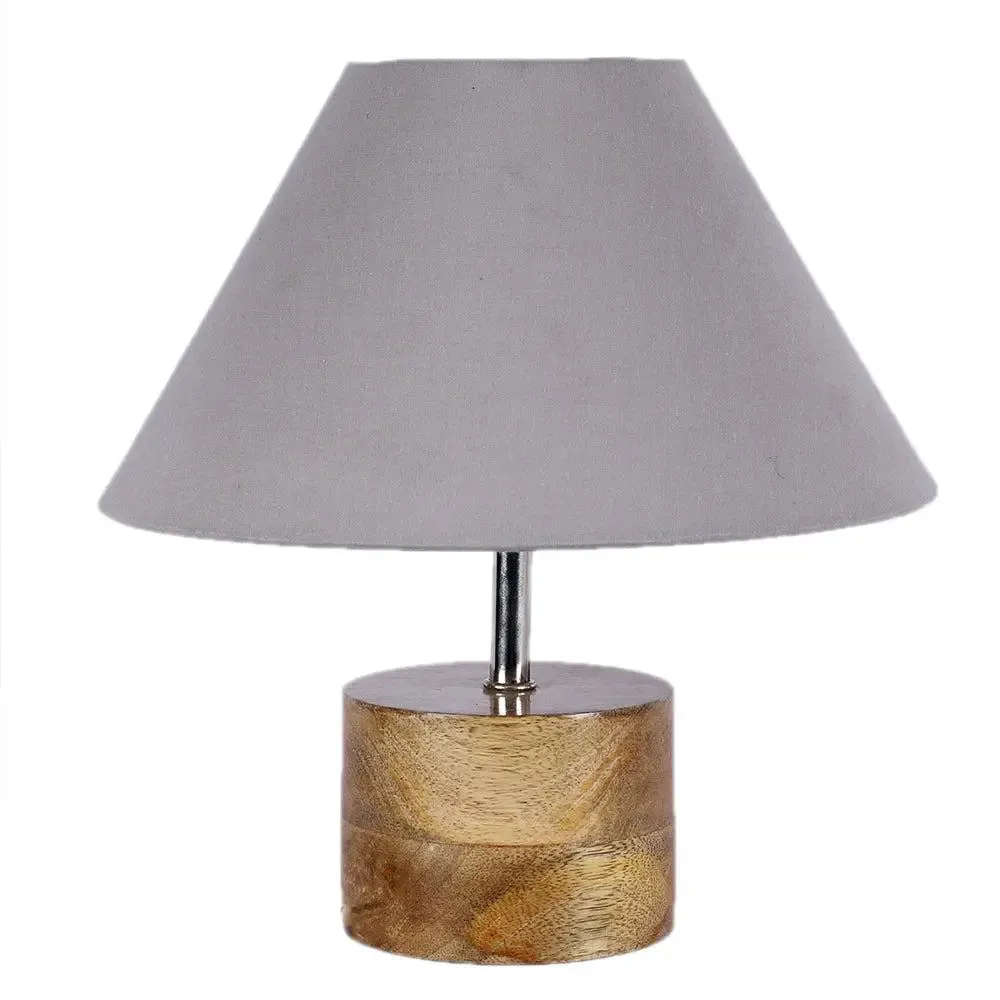 Wood Table Lamp with Grey Cotton Shade