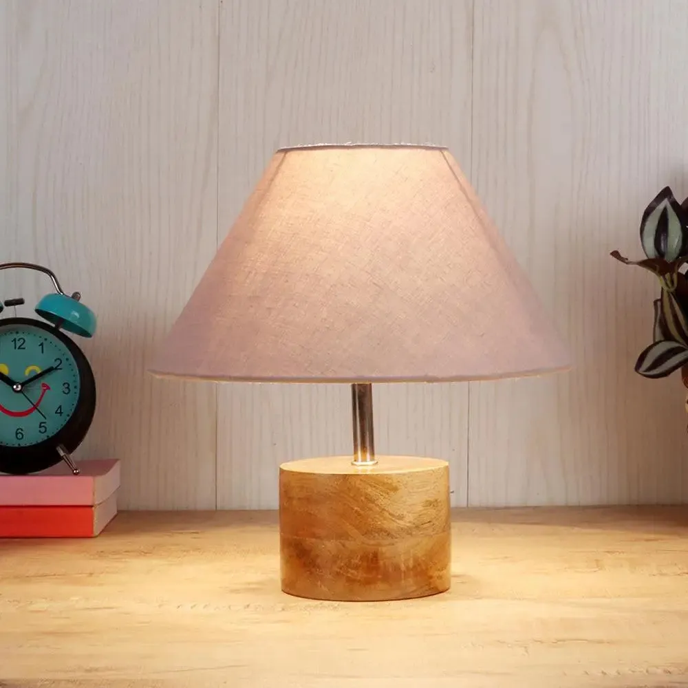 Wood Table Lamp with Grey Cotton Shade