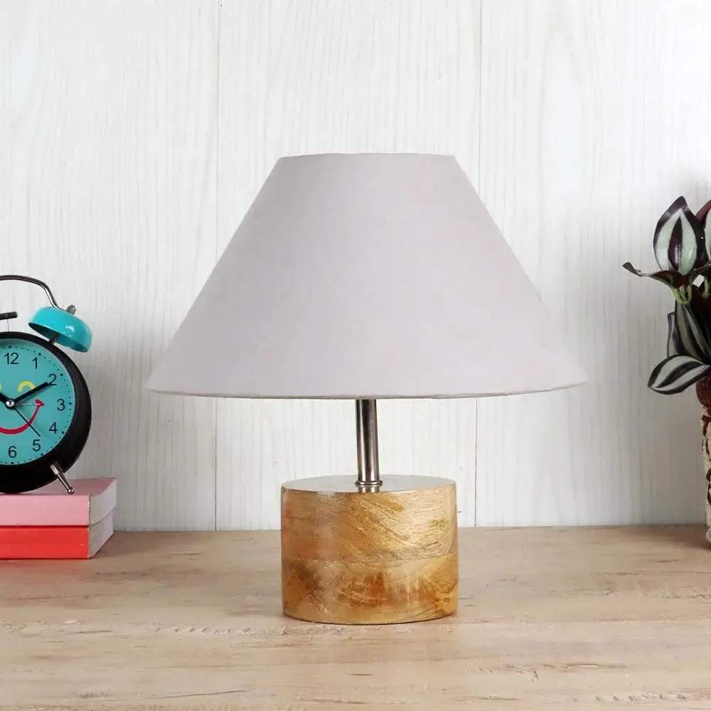 Wood Table Lamp with Grey Cotton Shade