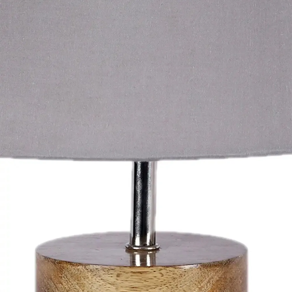 Wood Table Lamp with Grey Cotton Shade