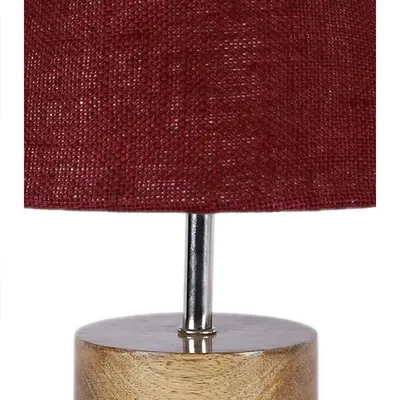 Wood Table Lamp with Maroon Jute Shade
