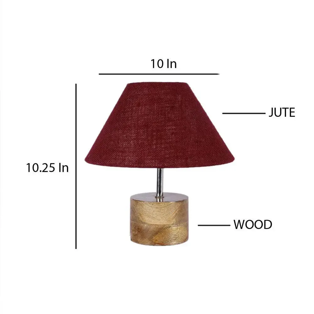 Wood Table Lamp with Maroon Jute Shade