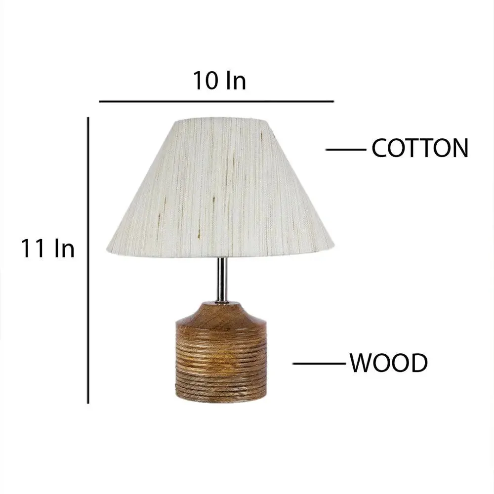 Wood Table Lamp with Off-White Cotton Shade