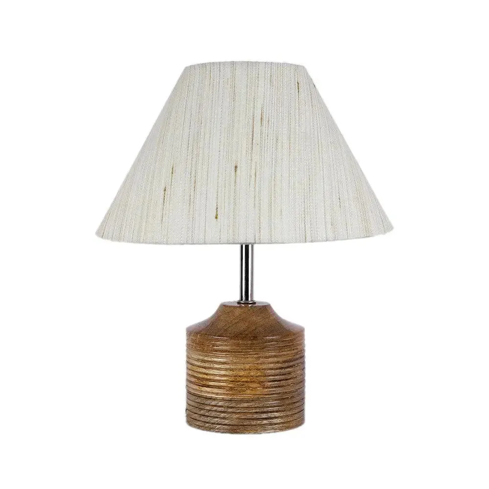 Wood Table Lamp with Off-White Cotton Shade