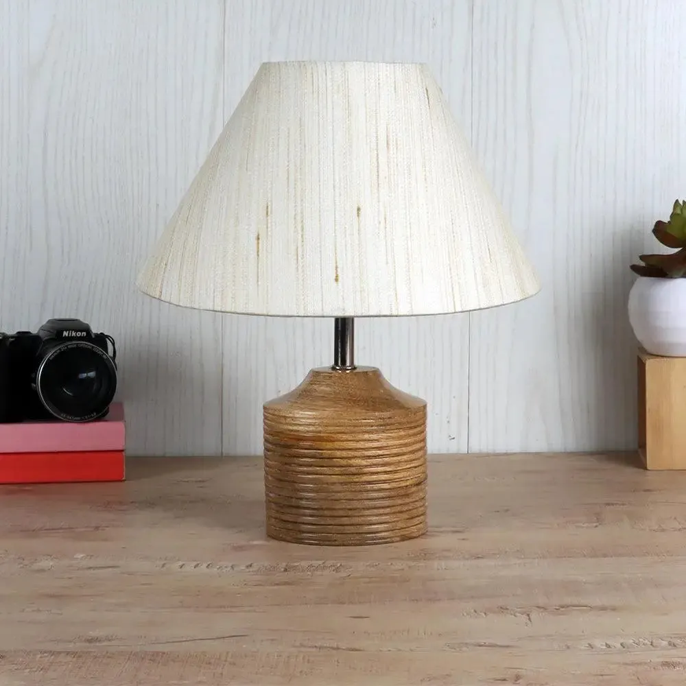 Wood Table Lamp with Off-White Cotton Shade