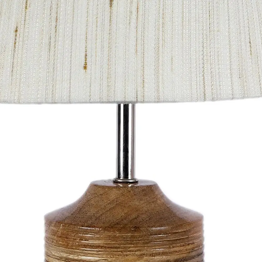 Wood Table Lamp with Off-White Cotton Shade