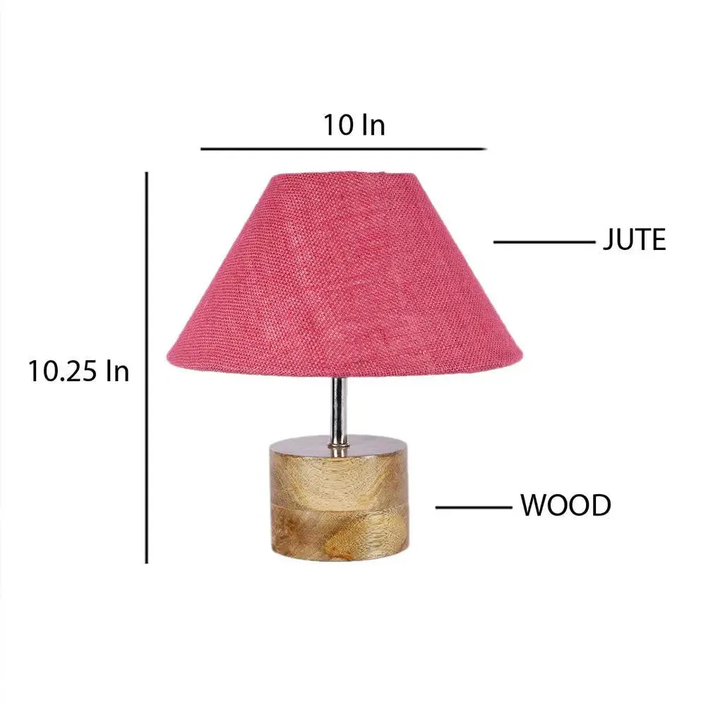 Wood Table Lamp with Pink Jute Shade