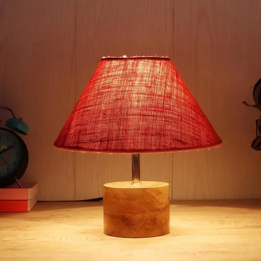 Wood Table Lamp with Pink Jute Shade