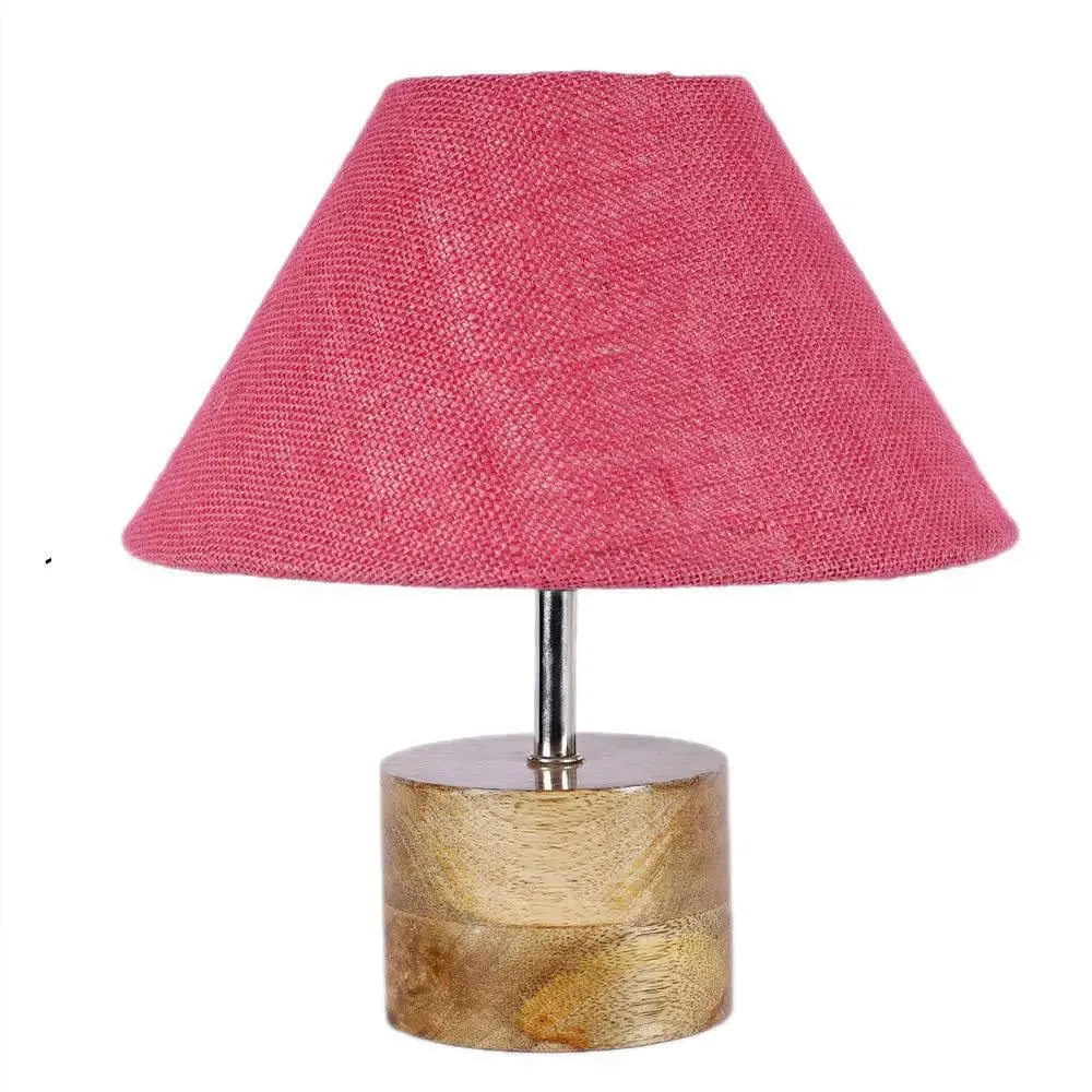 Wood Table Lamp with Pink Jute Shade