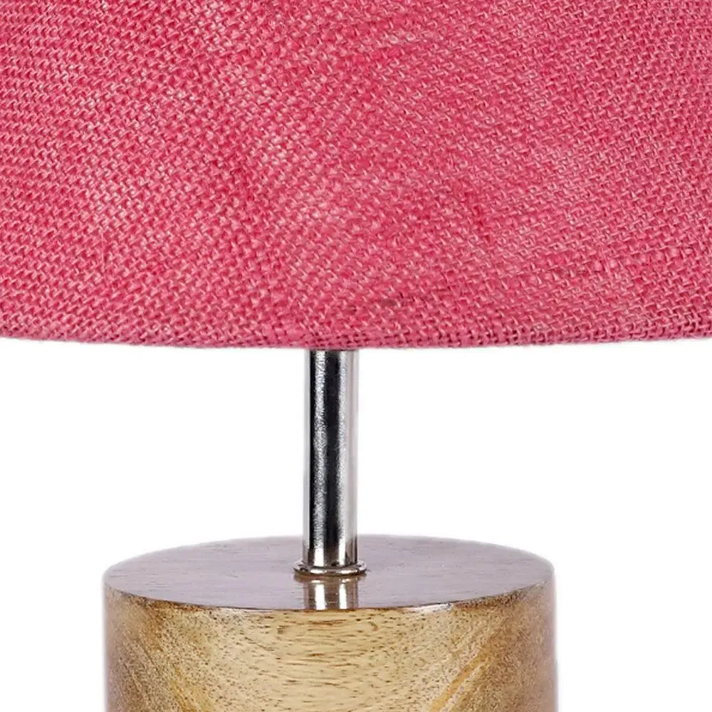 Wood Table Lamp with Pink Jute Shade