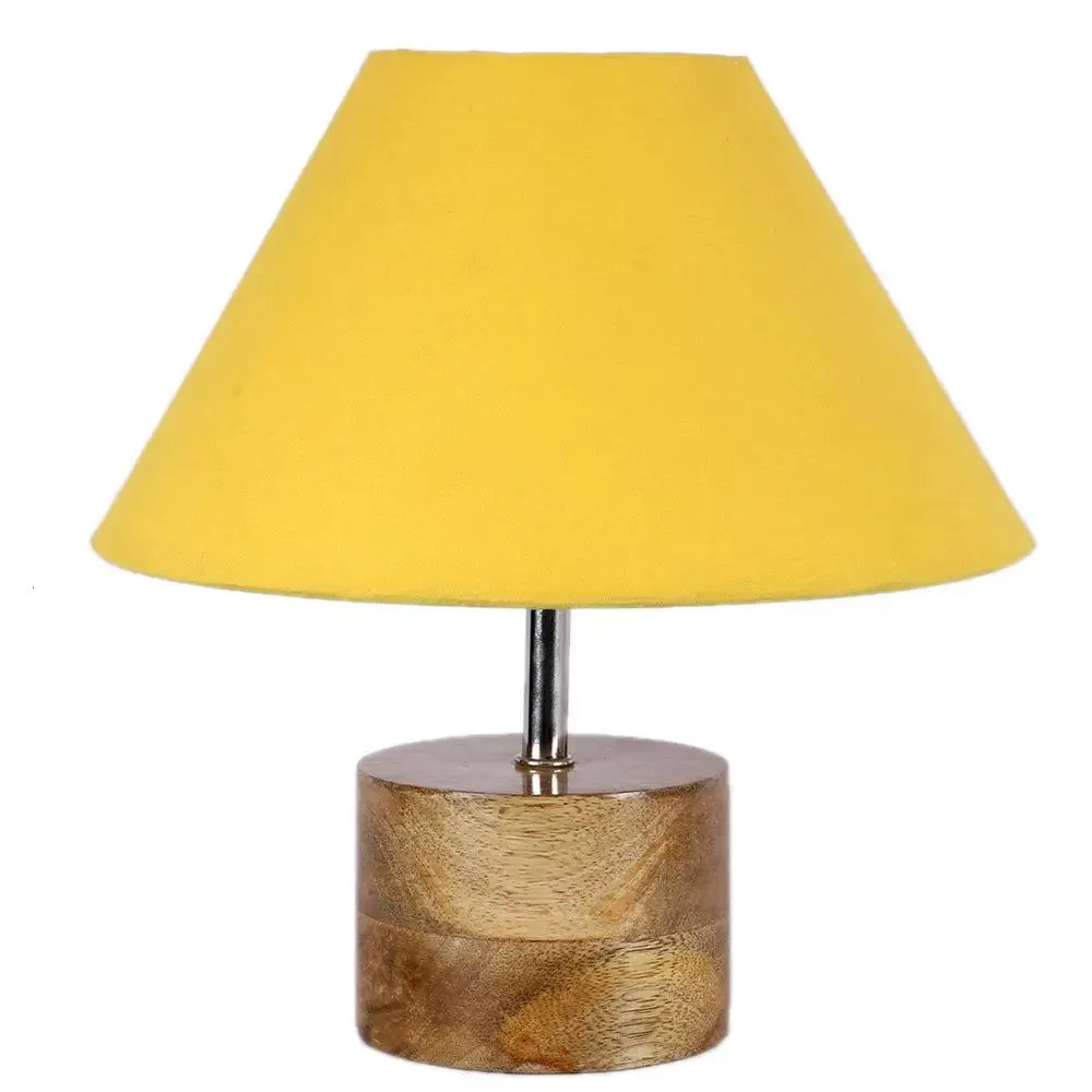 Wood Table Lamp with Yellow Cotton Shade