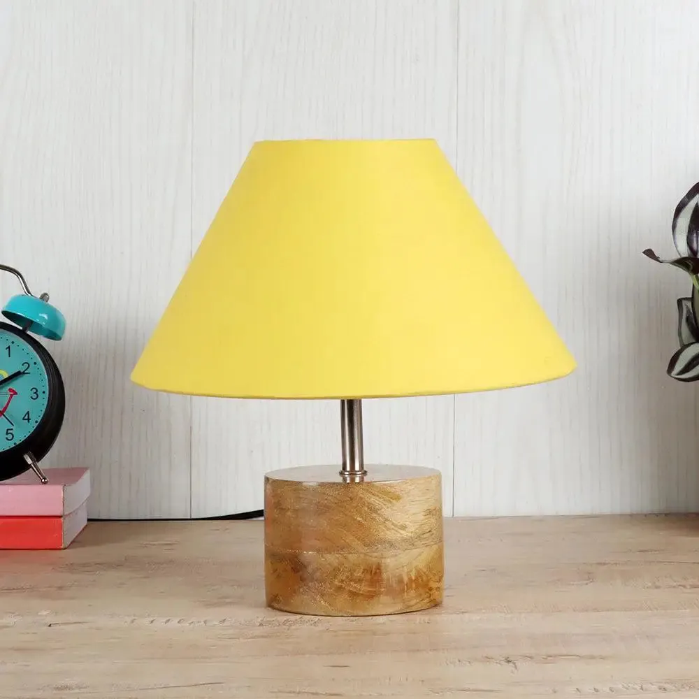Wood Table Lamp with Yellow Cotton Shade