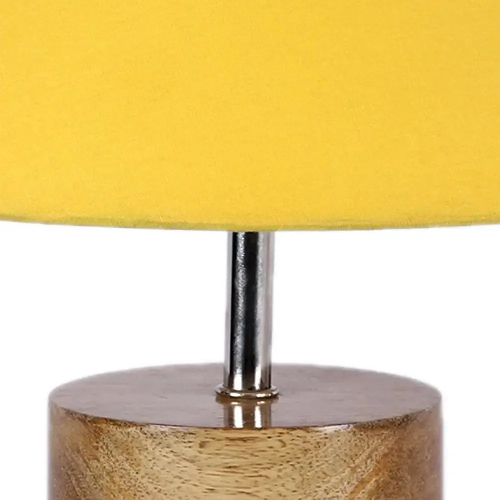 Wood Table Lamp with Yellow Cotton Shade