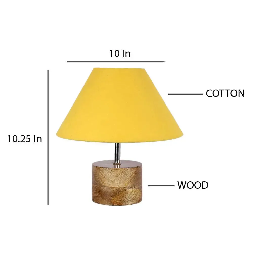Wood Table Lamp with Yellow Cotton Shade