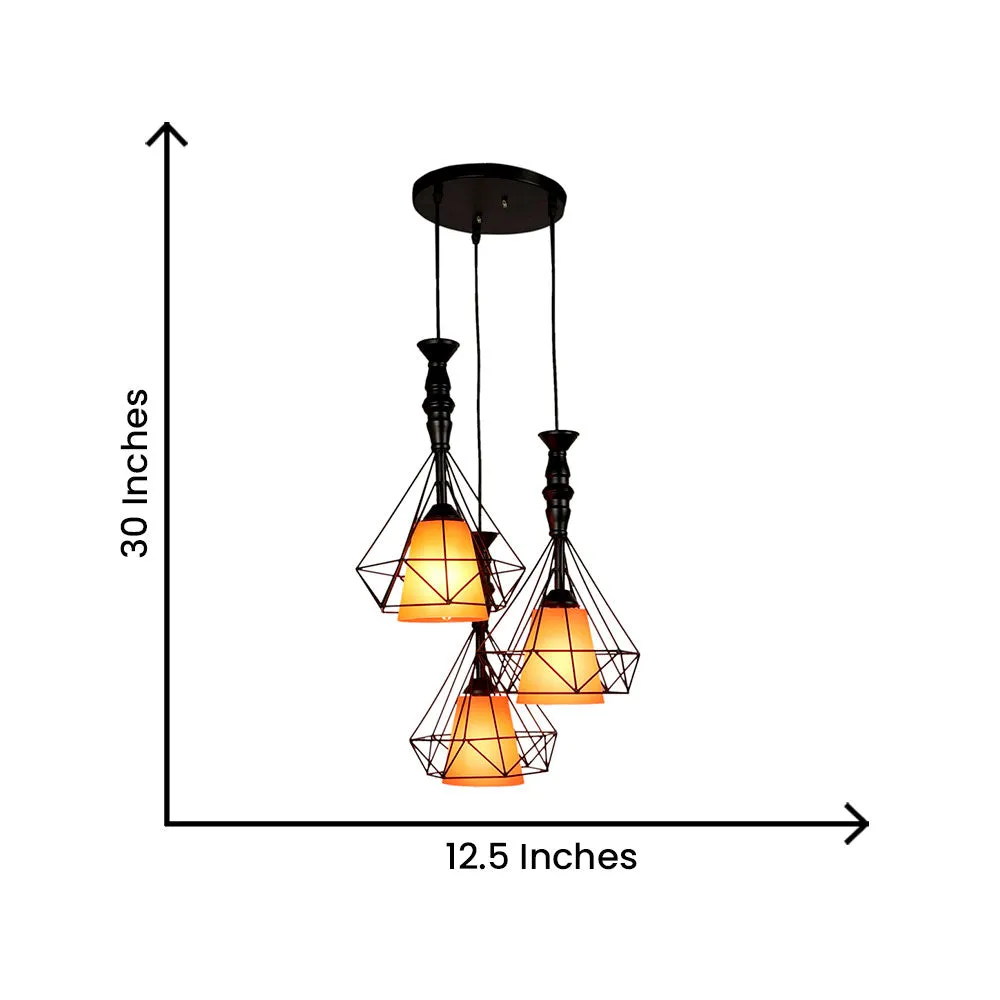Wooden Black Framed Black Glass Cluster Hanging Lights