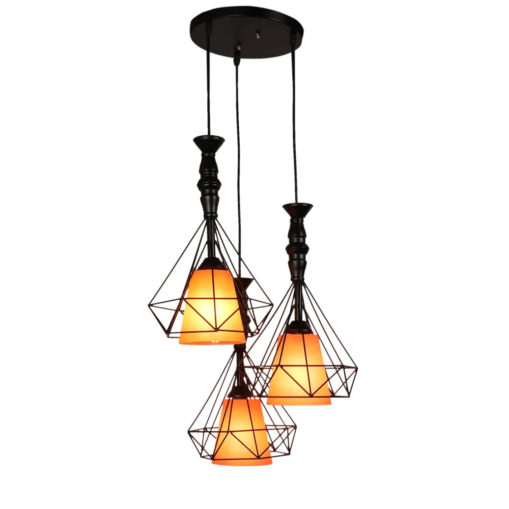 Wooden Black Framed Black Glass Cluster Hanging Lights