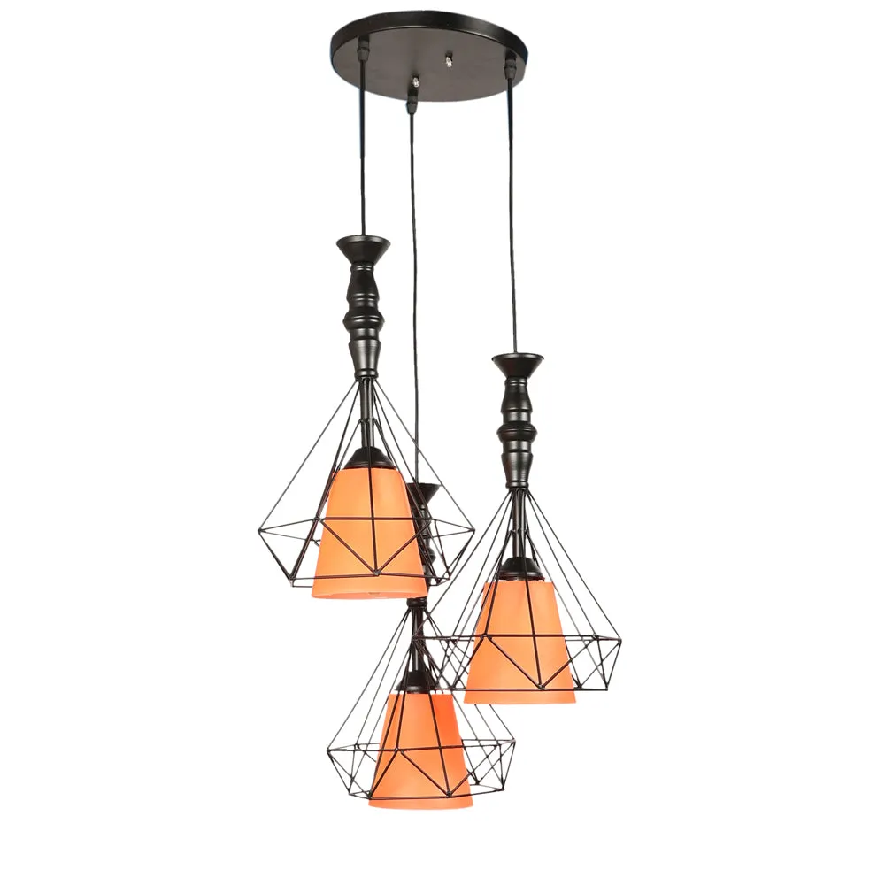 Wooden Black Framed Black Glass Cluster Hanging Lights