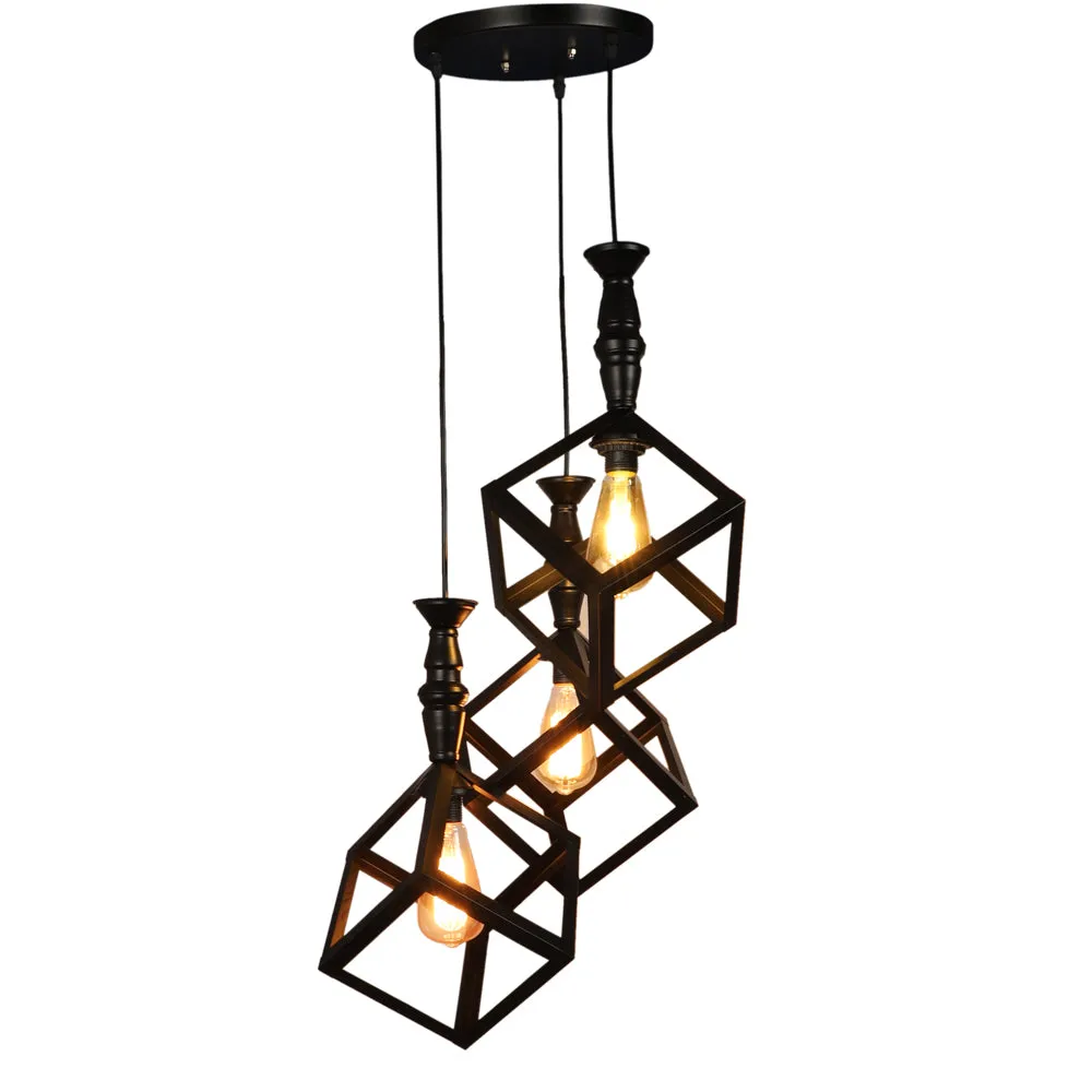 Wooden Black Framed Circled Glass Cluster Hanging Lights Single Piece
