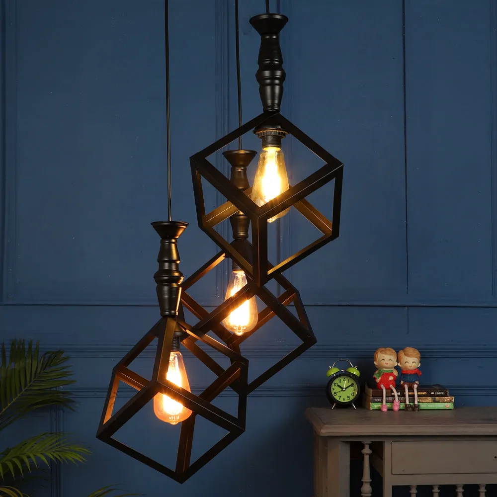 Wooden Black Framed Circled Glass Cluster Hanging Lights Single Piece