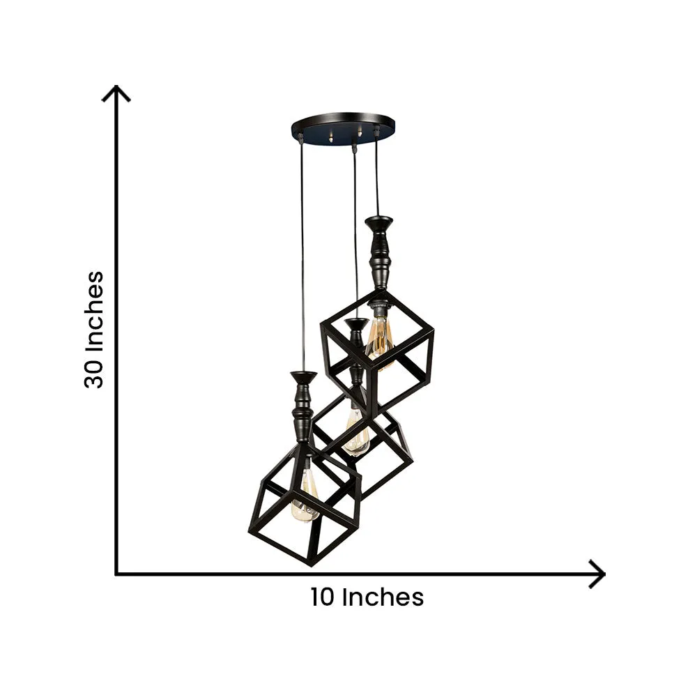 Wooden Black Framed Circled Glass Cluster Hanging Lights Single Piece