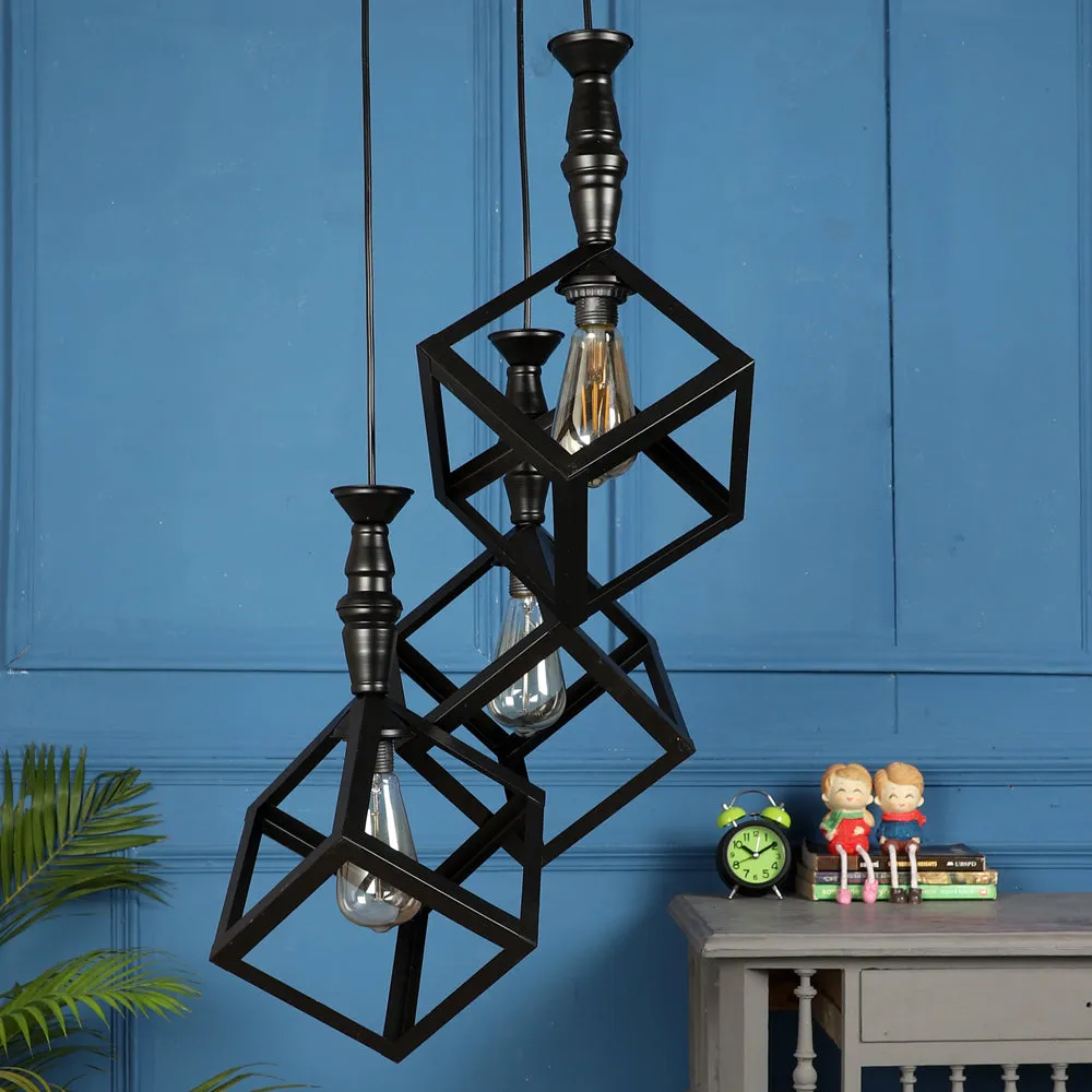 Wooden Black Framed Circled Glass Cluster Hanging Lights Single Piece