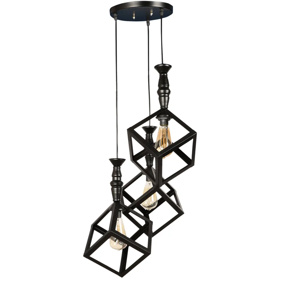 Wooden Black Framed Circled Glass Cluster Hanging Lights Single Piece