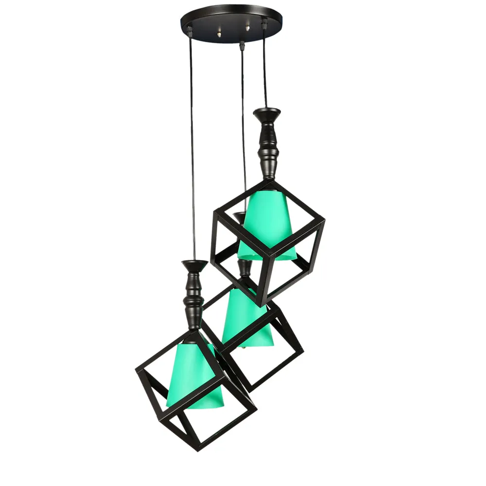 Wooden Black Framed Green Glass Cluster Hanging Lights Single Piece