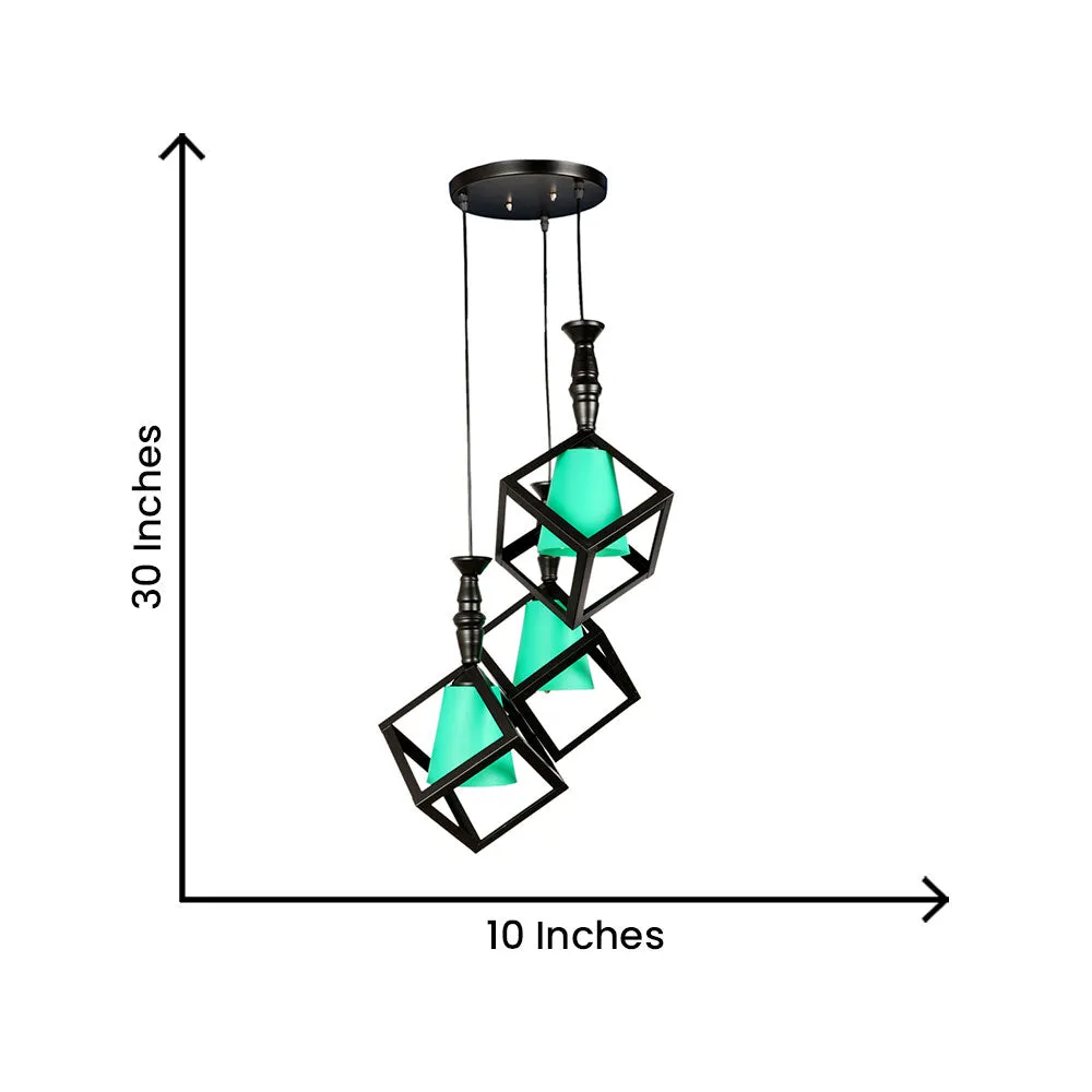 Wooden Black Framed Green Glass Cluster Hanging Lights Single Piece