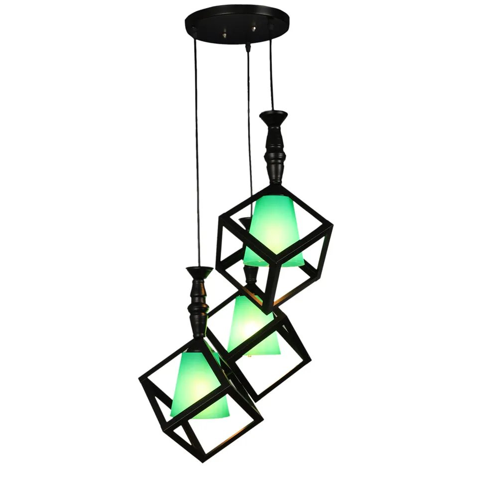 Wooden Black Framed Green Glass Cluster Hanging Lights Single Piece