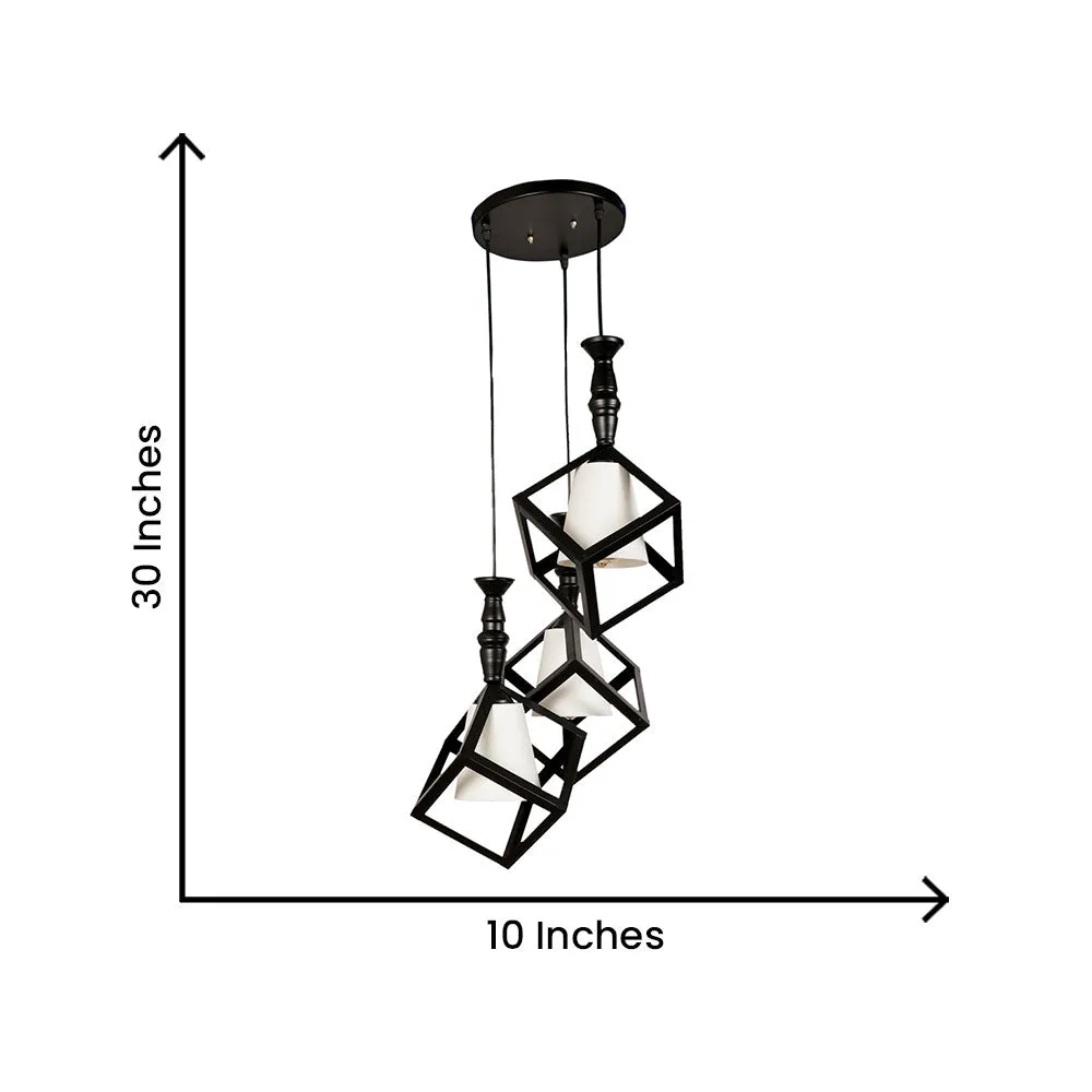 Wooden Black Framed White Glass Cluster Hanging Lights